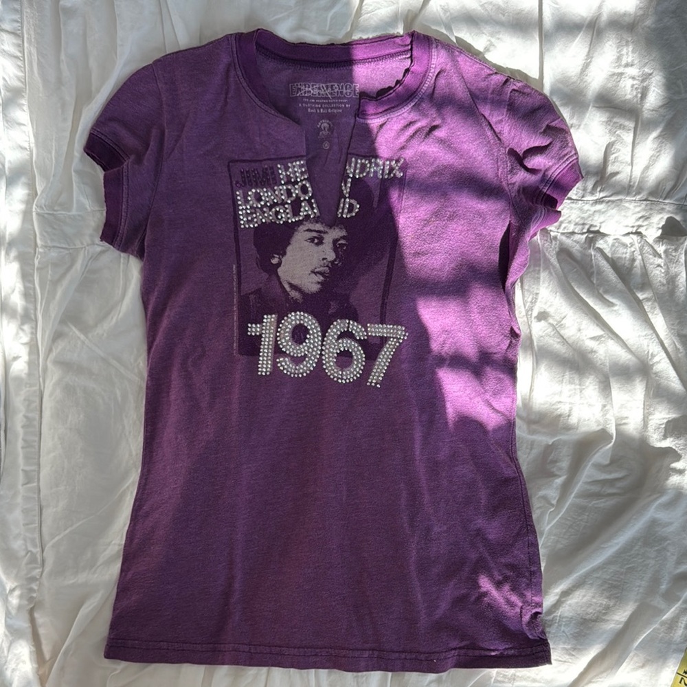Jimi Hendrix Experience Purple & Rhinestone Graphic Juniors Tee Sz M